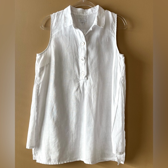 J‎ Jill Love Linen Sleeveless Button Front 100% White Linen Blouse Medium Tall - Picture 1 of 13